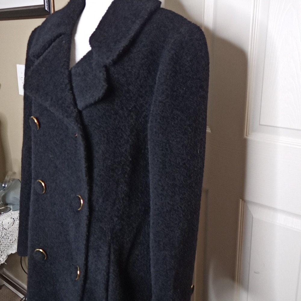 Vintage Full-Length w/Lapel & Faux Fur Look Double Breasted Gold Button … - Picture 5 of 13